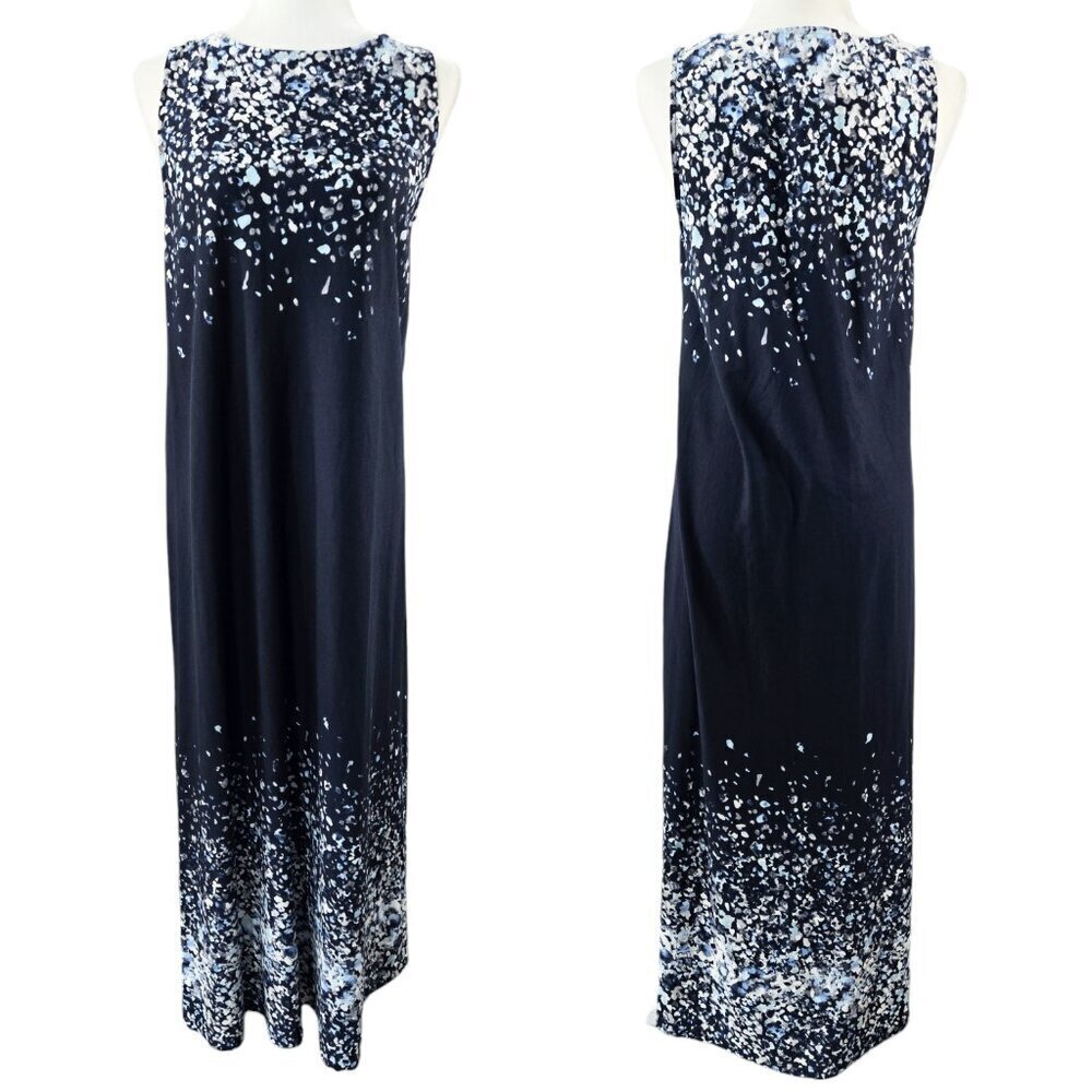 J. Jill Pure Jill Modal Blend Blue Spotted Sleeveless Midi Dress Beachy Boho